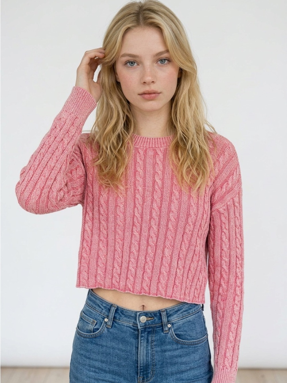 Aerie “Love This Moment” Cable-Knit Sweater | Size Small | Rose Pink